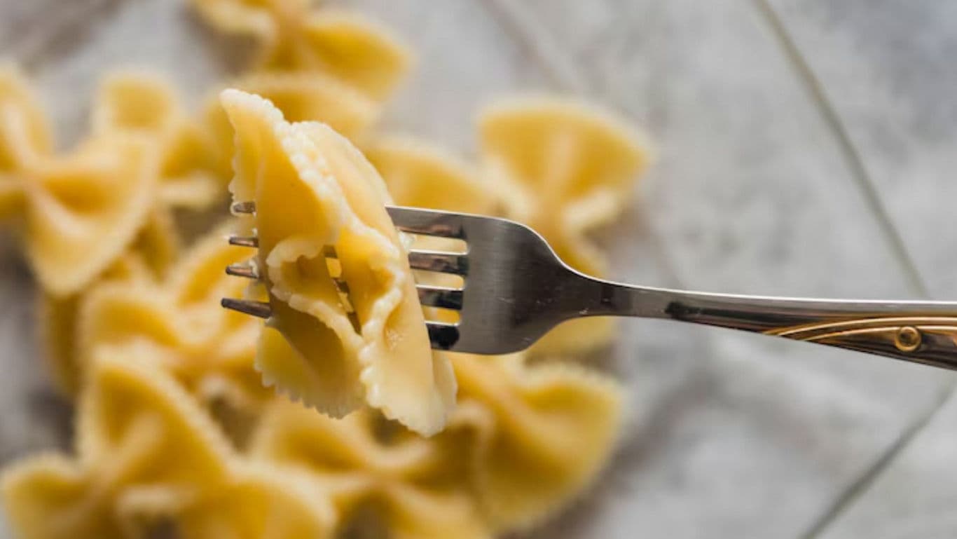 Close-up of Farfalle Pasta on Fork