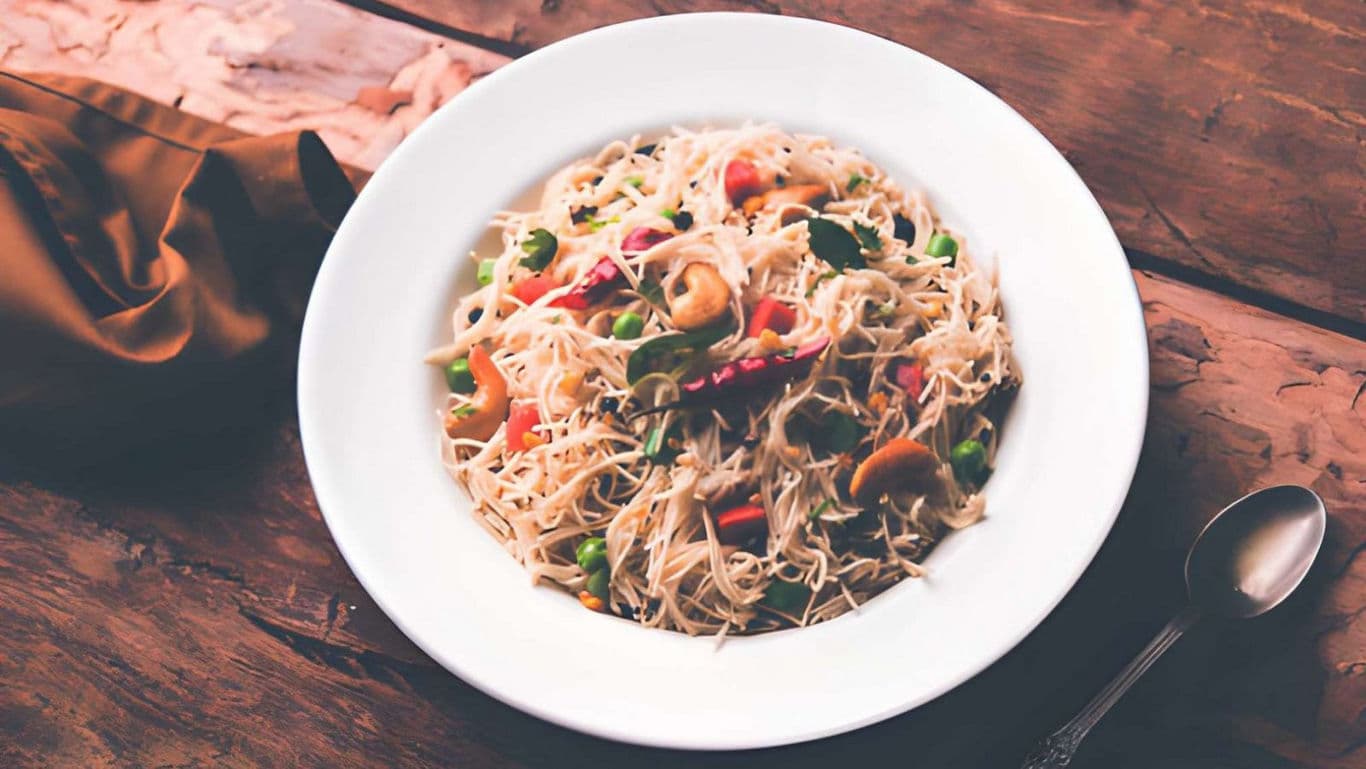 Vegetable Stir-Fried Noodles on Rustic Table