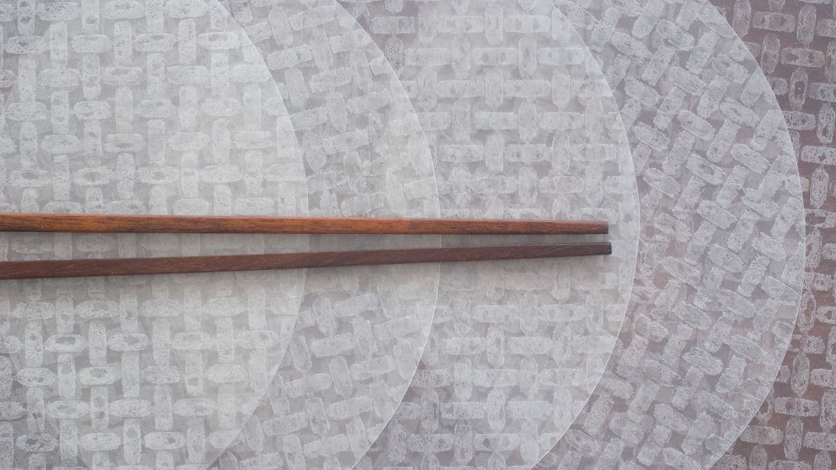 Rice paper sheets topped with chopsticks