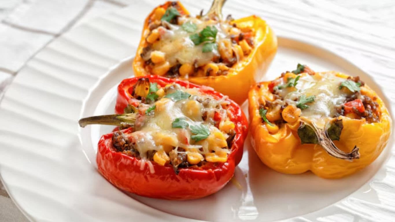Stuffed bell peppers with melted cheese