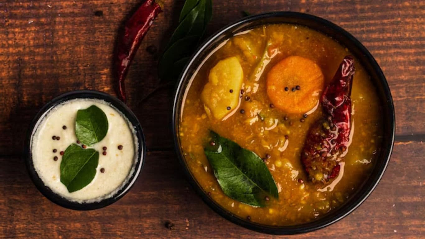 Traditional Indian Lentil Soup with Chutney