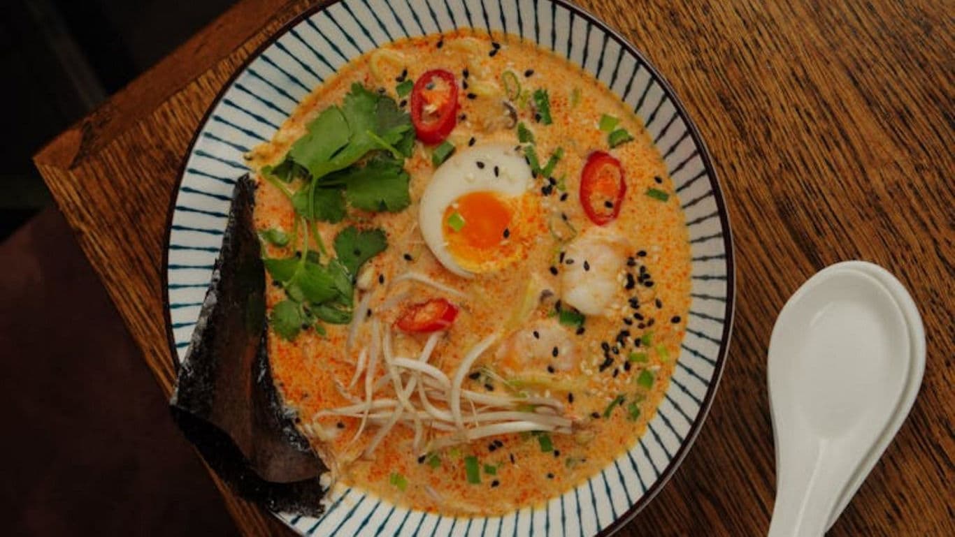 Spicy Ramen Bowl with Egg and Fresh Toppings
