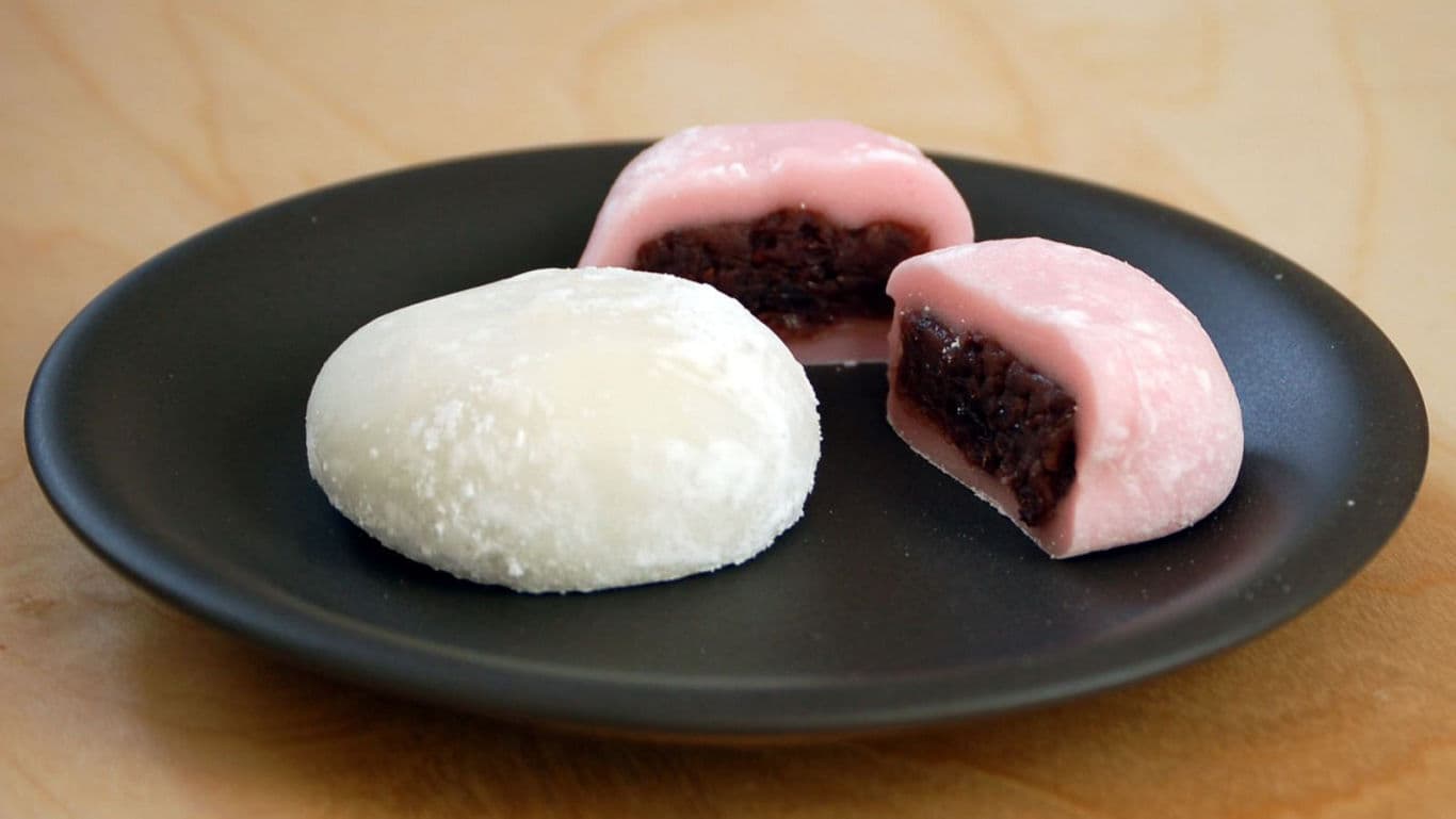 Japanese mochi with red bean filling on plate