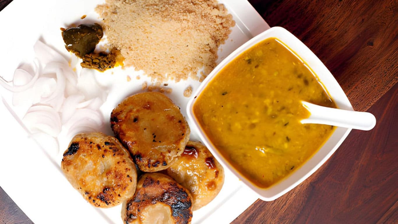 Traditional Indian meal with dal and bread