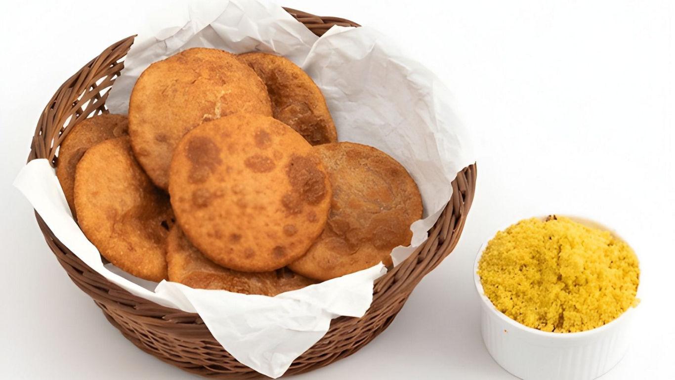 Basket of fried bread with yellow garnish