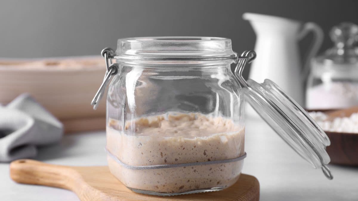 Open jar of sourdough starter