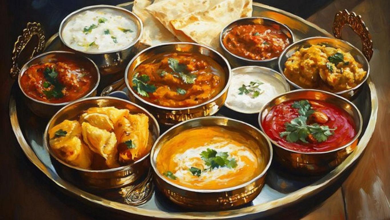 Traditional Indian thali with assorted dishes