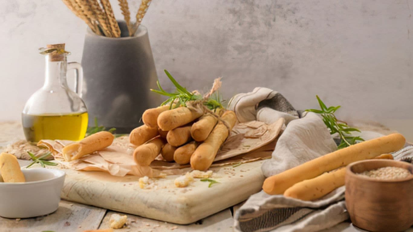 Rustic breadsticks with olive oil and herbs