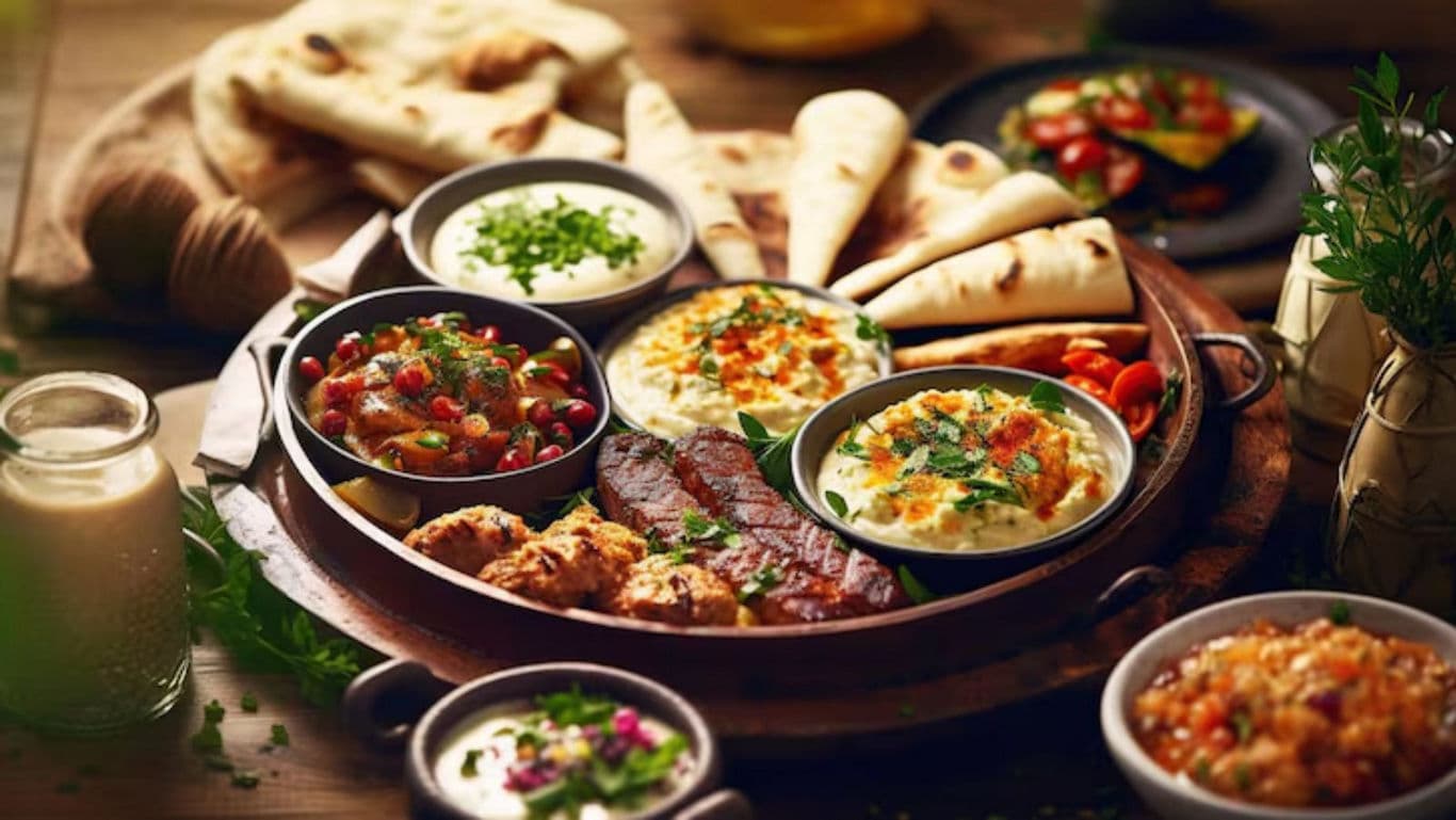 Assorted Indian Dishes with Naan Bread