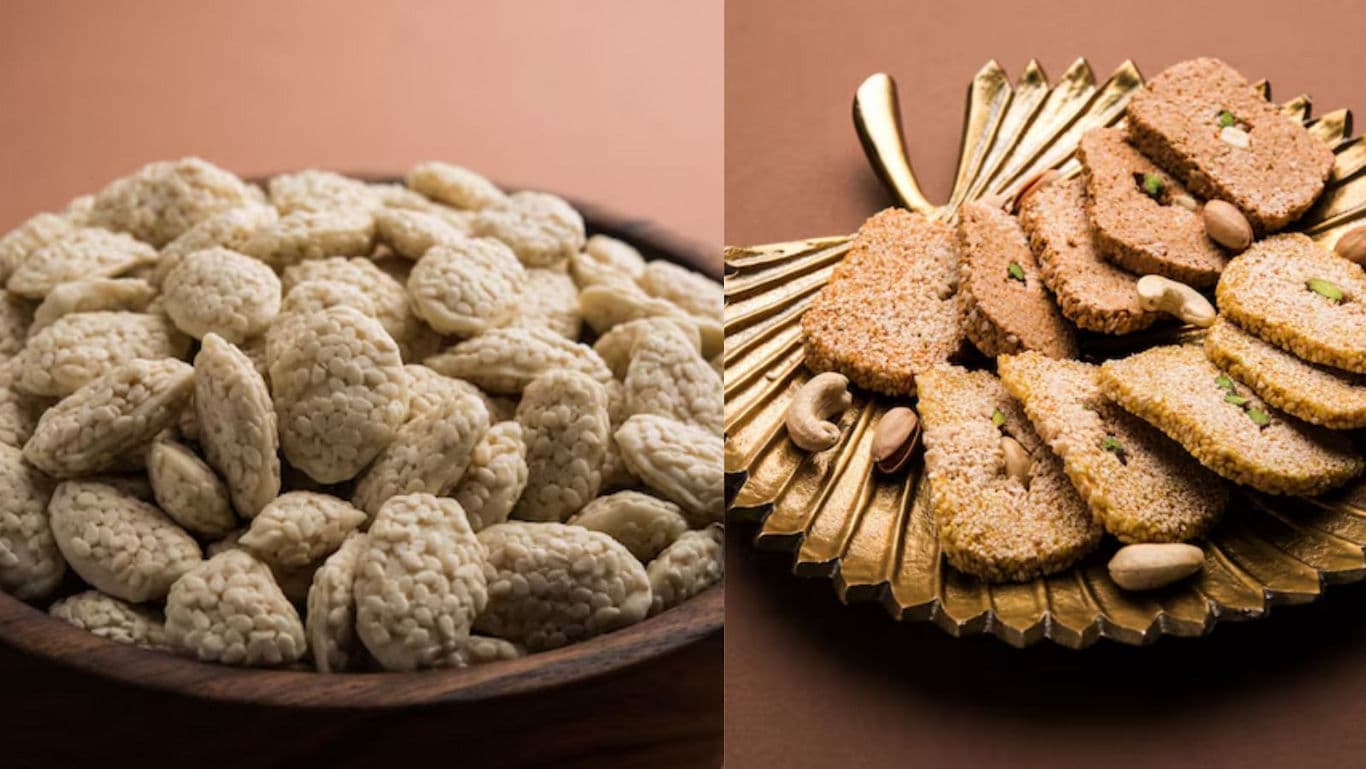 Assorted sesame sweets on decorative plate