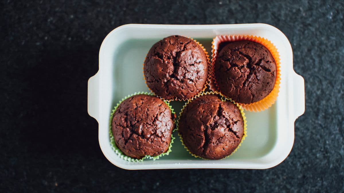 Chocolate muffins in a tray