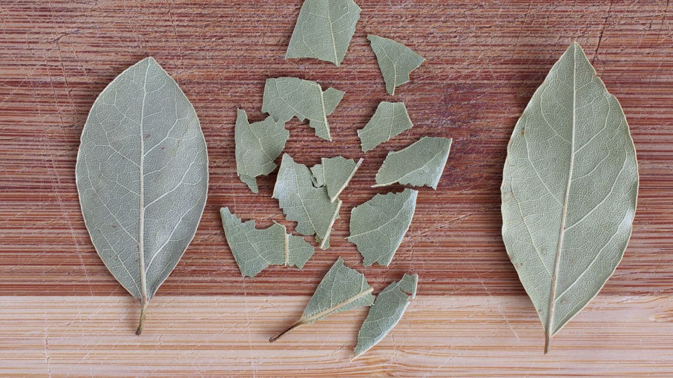 Whole and crushed bay leaves on board