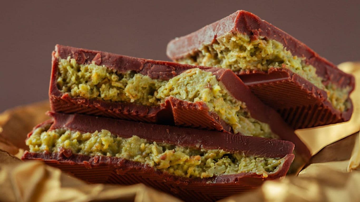 Chocolate bars with green filling