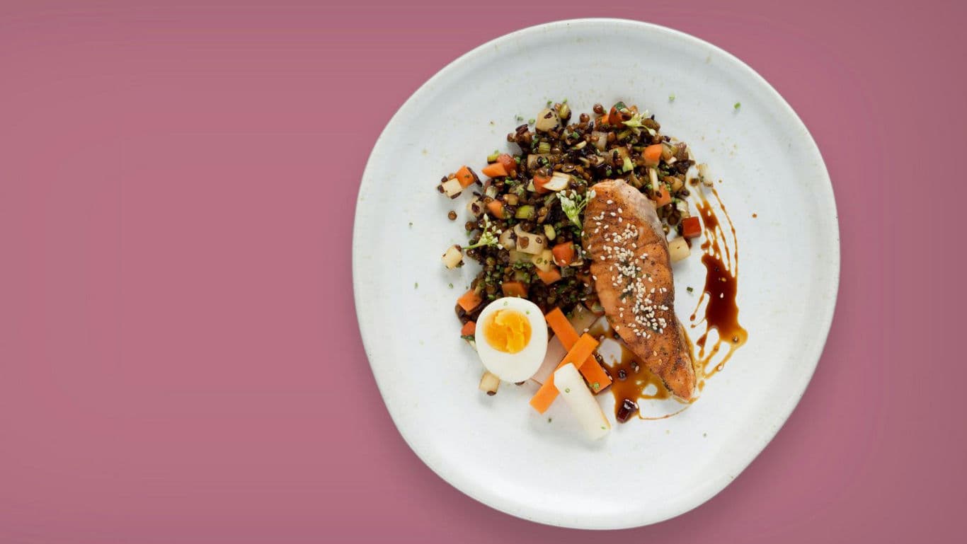 Eggs, fish and vegetables.