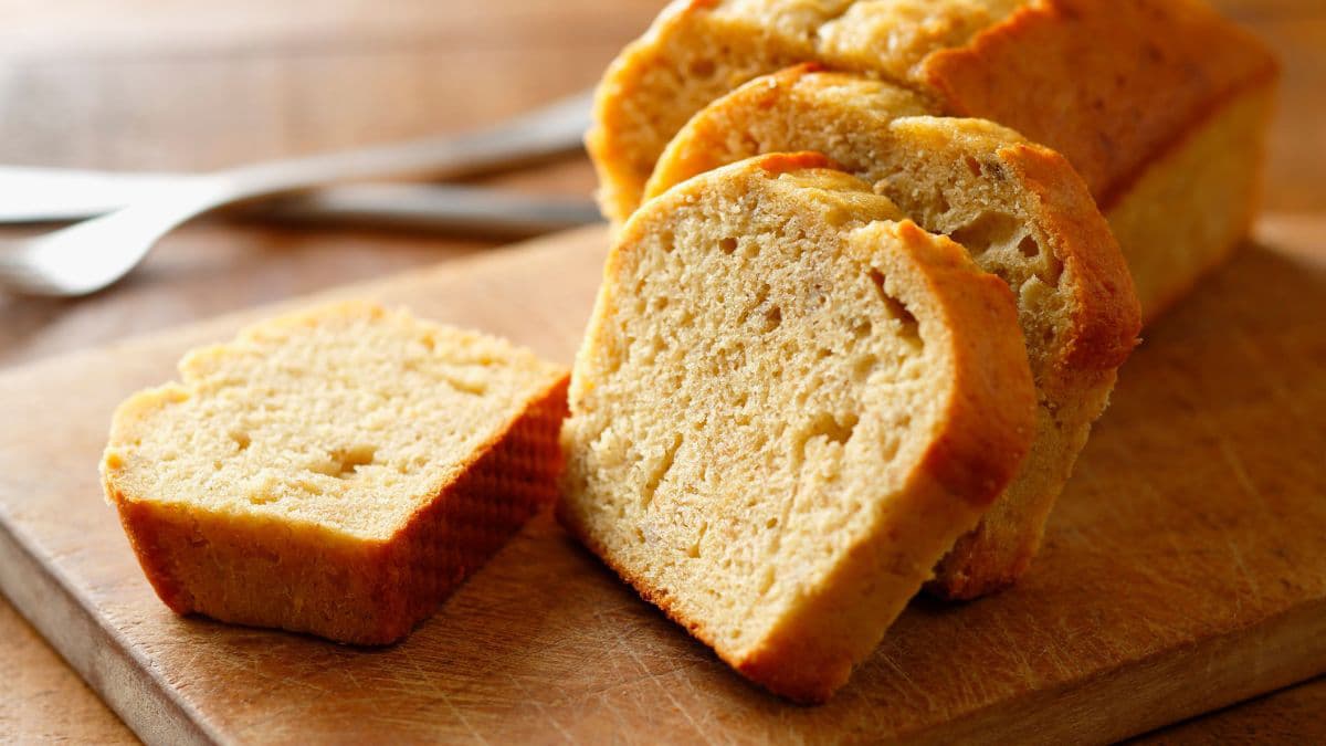 Sliced loaf of khapli atta banana bread 