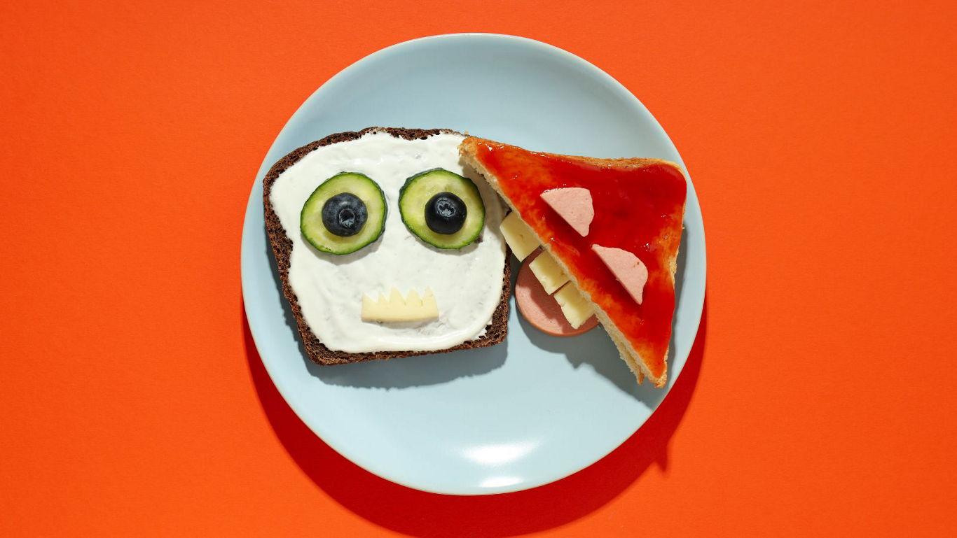Creative food art on orange background