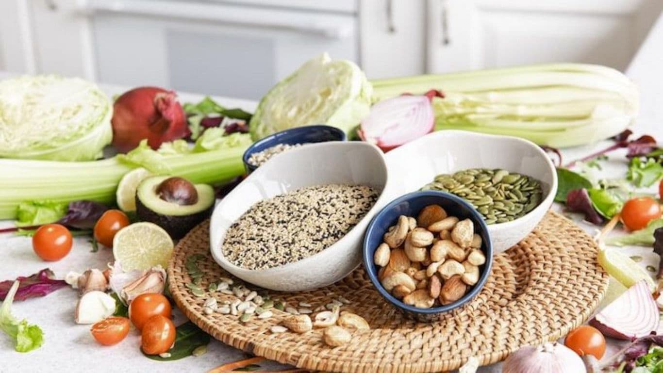 Assorted Nuts, Seeds, and Vegetables on Kitchen Counter