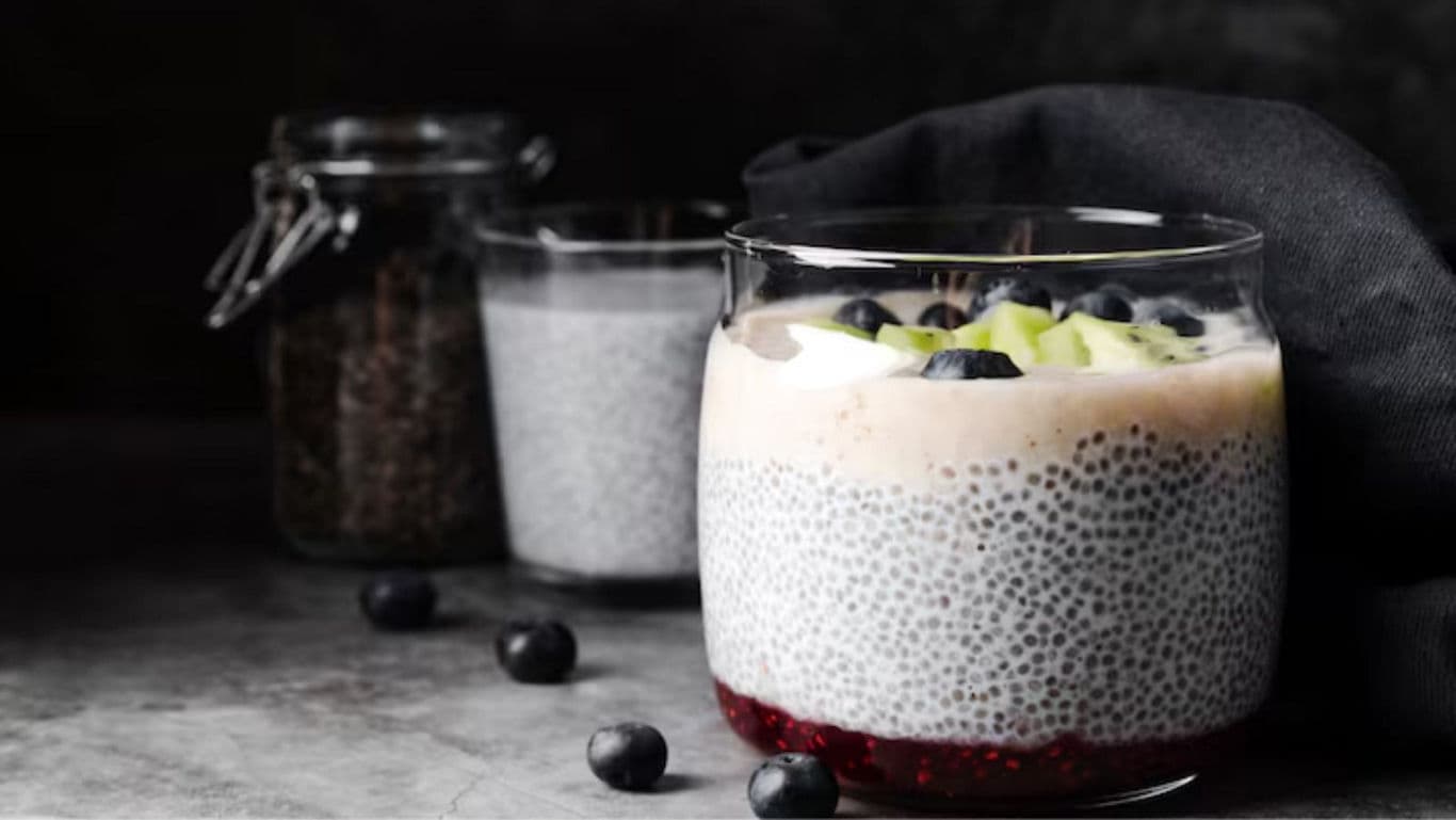 Chia pudding with fruit and berries