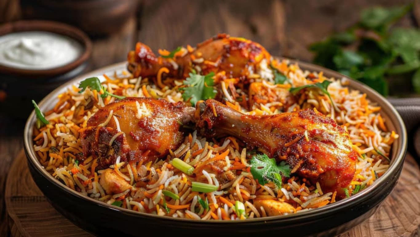Spiced Chicken Biryani Served in Rustic Bowl