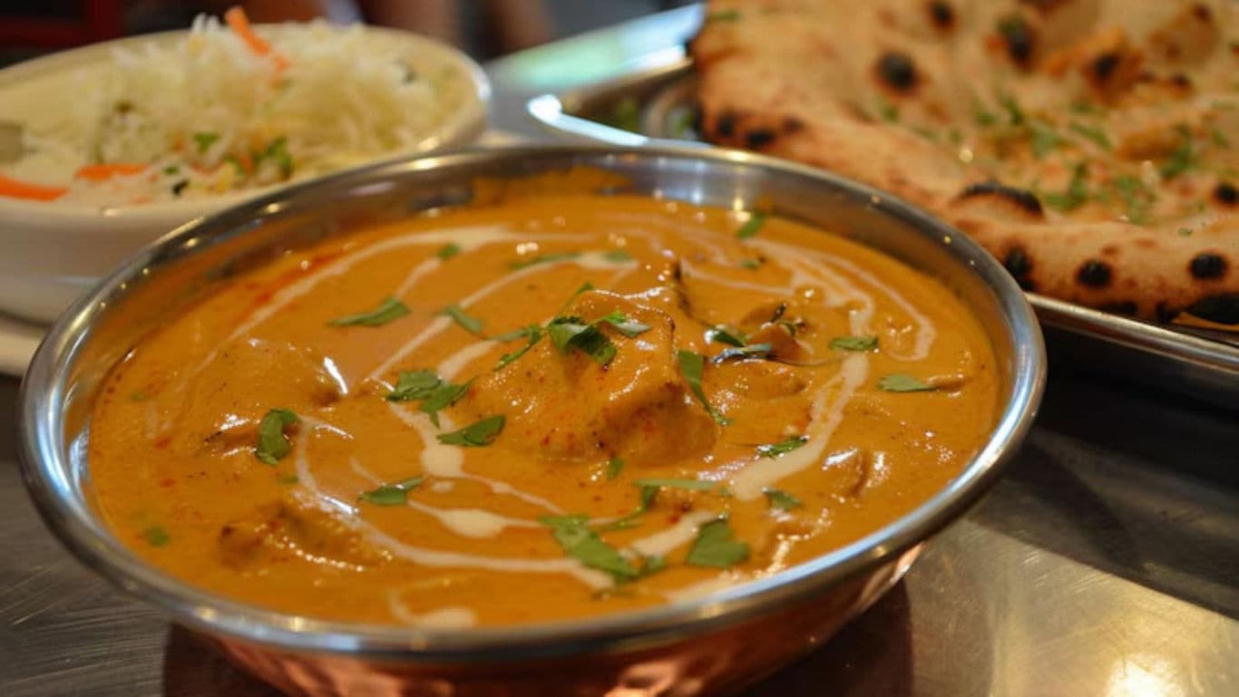 Creamy Indian curry with naan bread