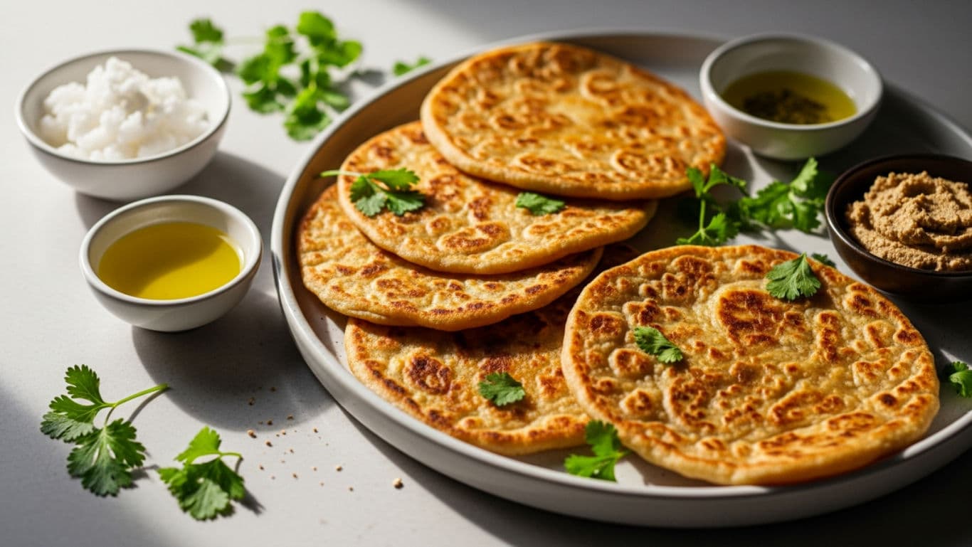 Golden, flaky vegan fusion parathas