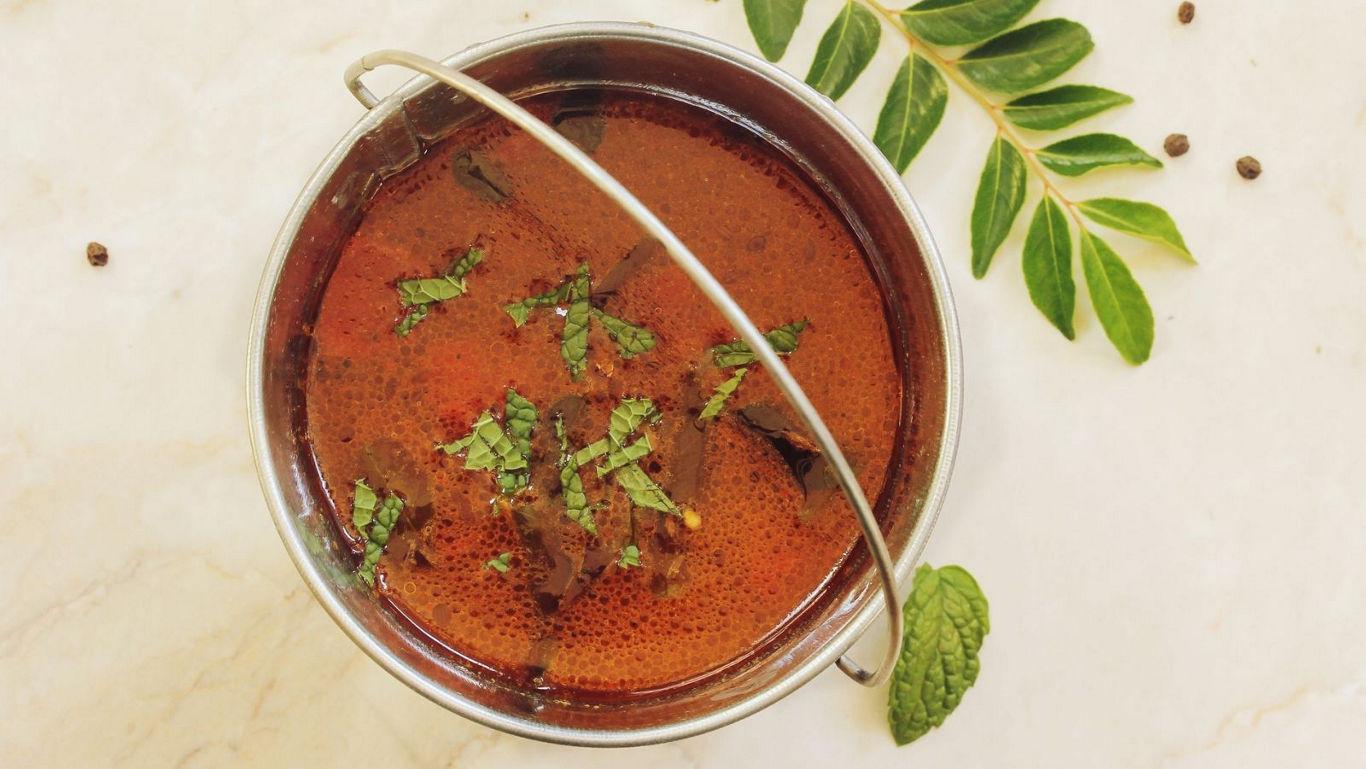 Spicy curry in stainless steel bowl