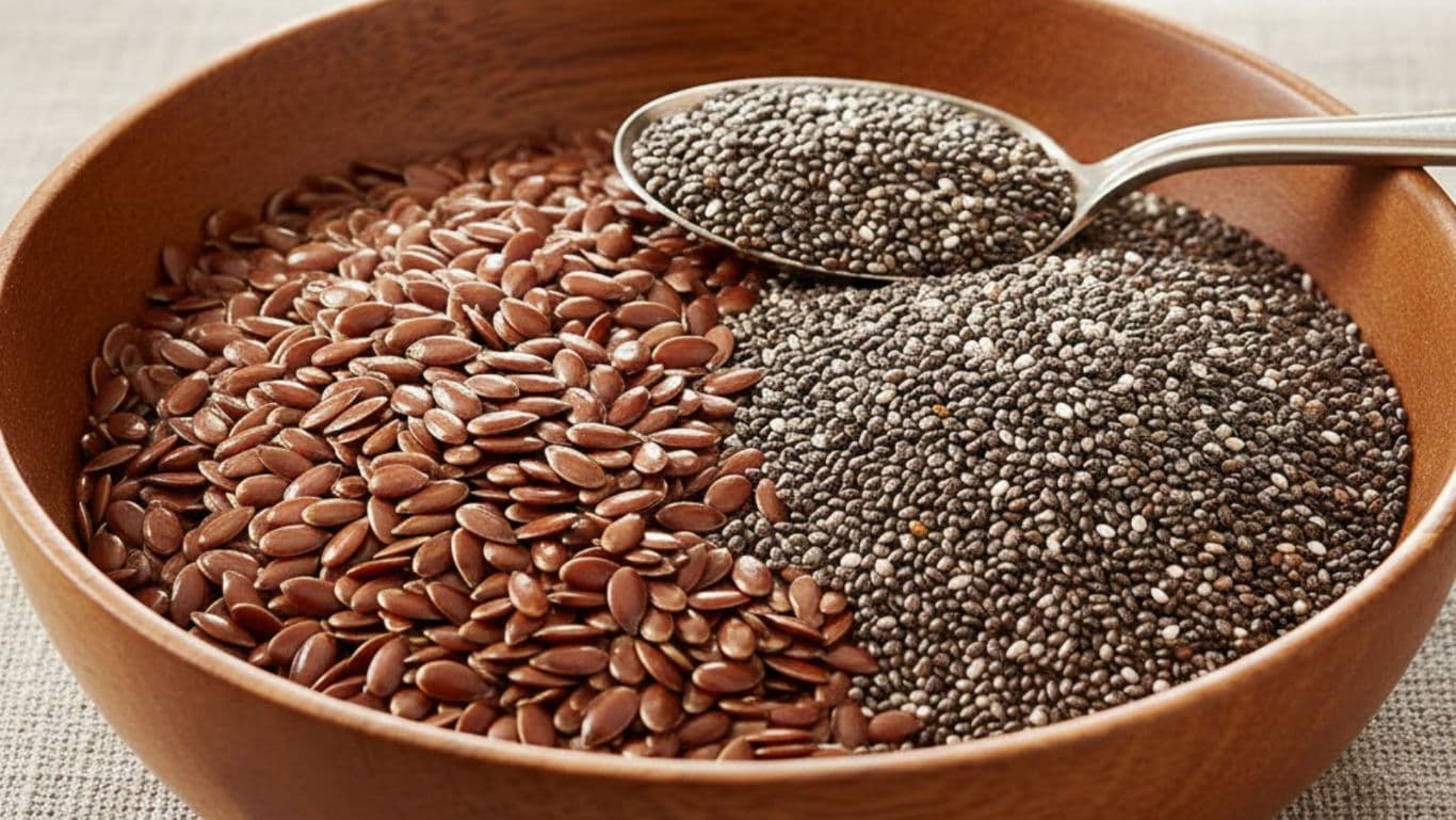 A big bowl of Flax Seeds and Chia Seeds