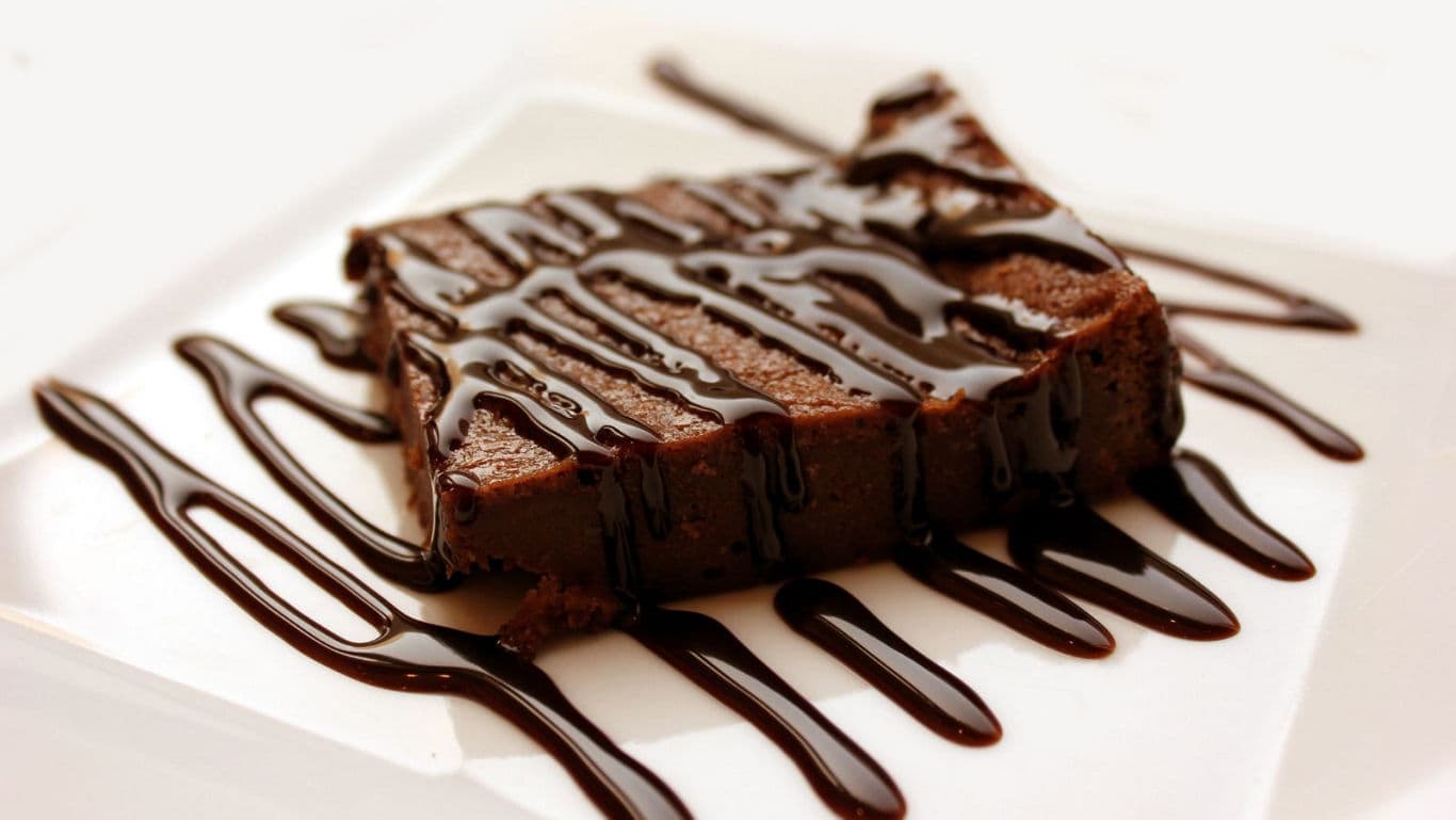 Chocolate brownie with rich syrup drizzle