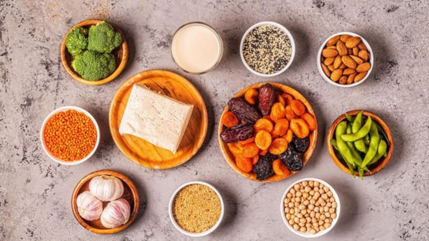 Assorted Plant-Based Protein Foods on Stone Surface