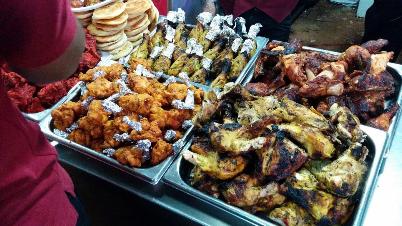Assorted Grilled and Fried Chicken Street Food Display