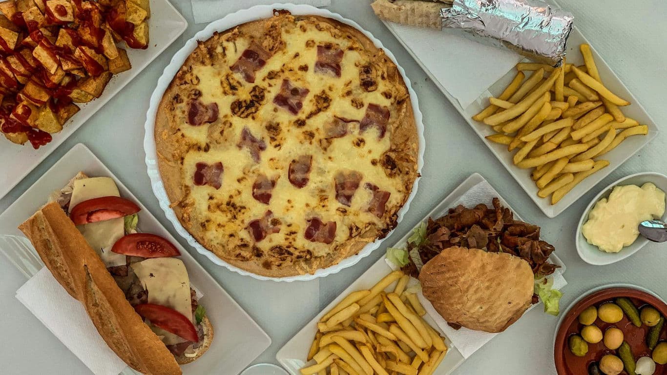 Assorted Fast Food Dishes with French Fries