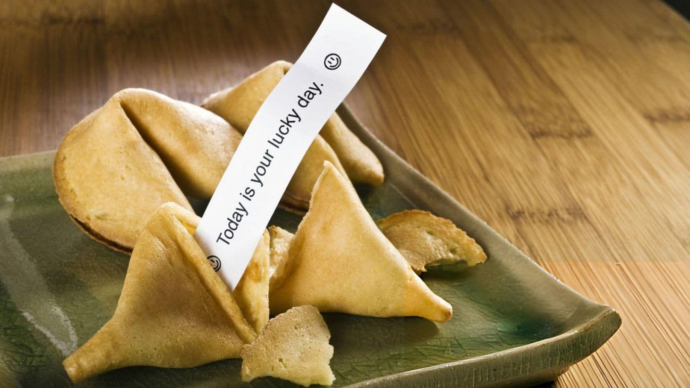 Fortune cookies with lucky message displayed