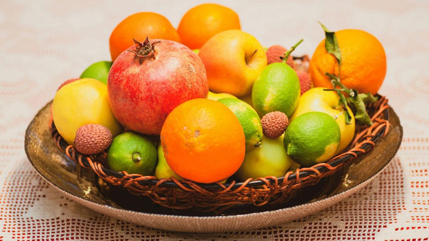 Colorful fruit basket with mixed produce