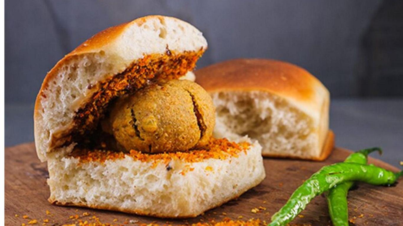 Spicy Indian vada pav with green chilies