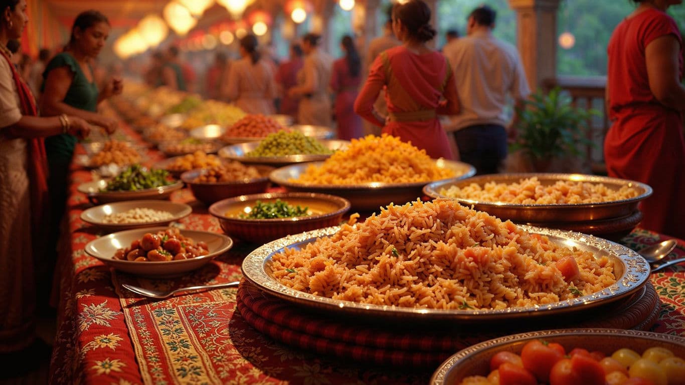 Traditional Indian Buffet with Vibrant Dishes