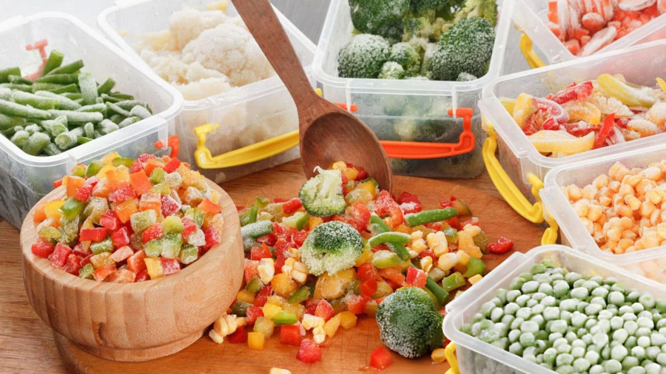 Frozen vegetables on display.