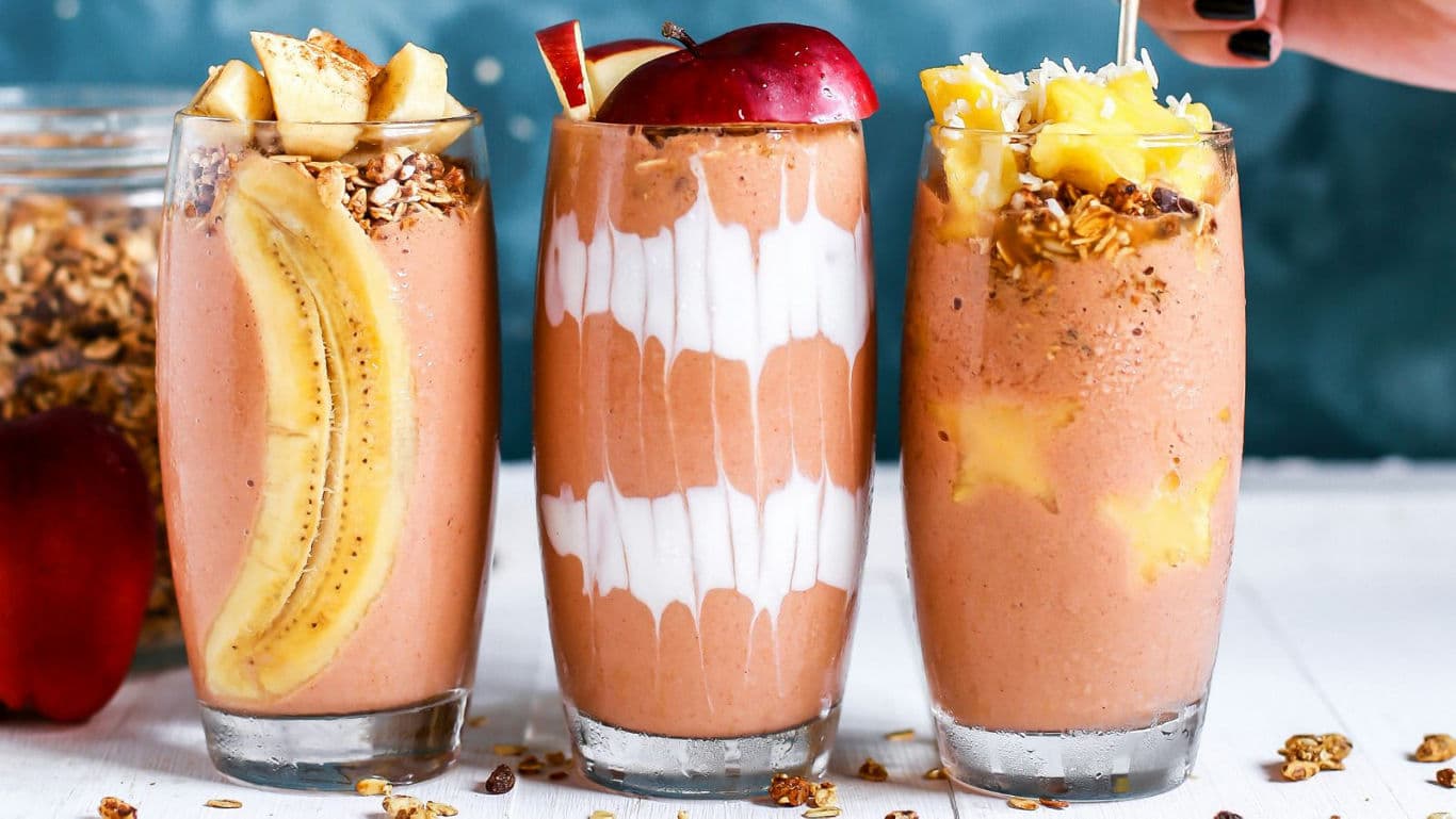 Blended smoothies on display
