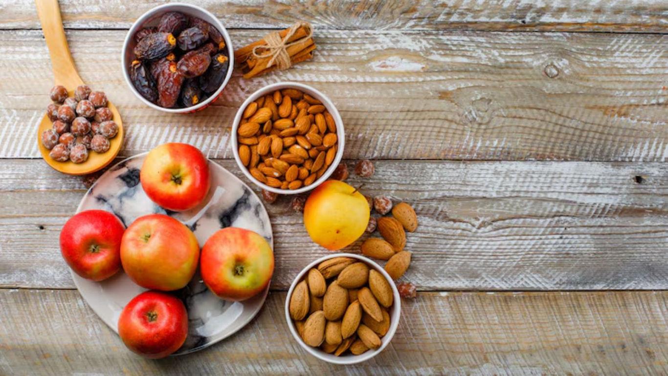 Fresh apples with nuts and dried fruits