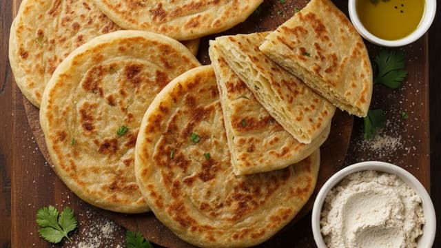 Golden, flaky vegan fusion parathas