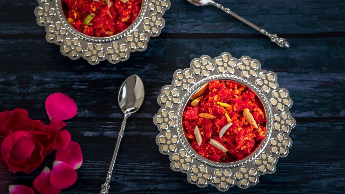 Traditional Indian dessert in ornate bowls