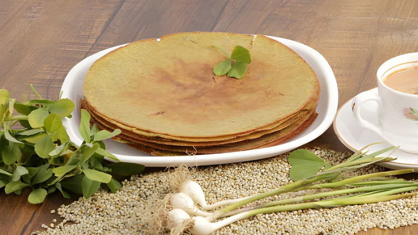 Indian millet flatbreads with herbs and tea
