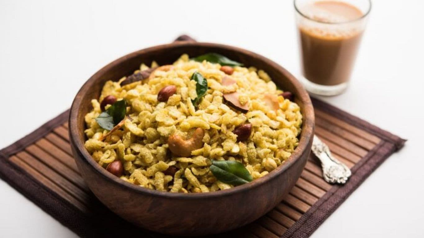 Traditional Indian snack mix with tea