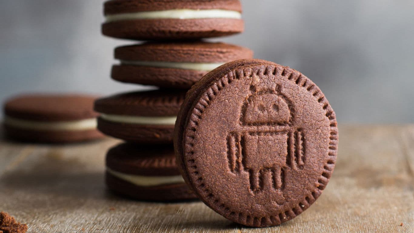Stacked chocolate cookies with robot design
