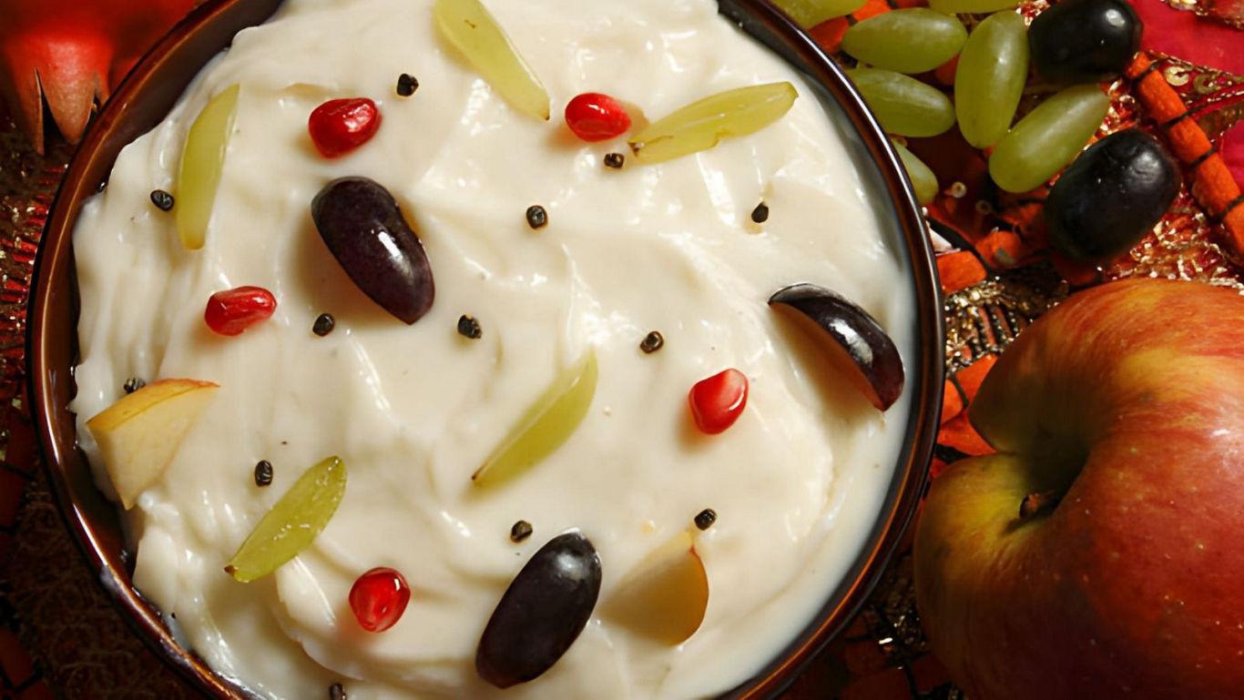 Fruit yogurt with grapes and pomegranate