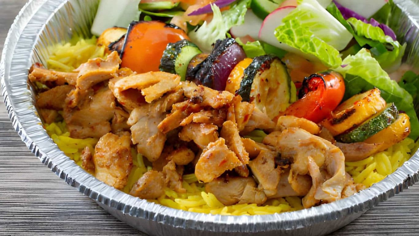 Grilled Chicken Over Rice with Roasted Vegetables