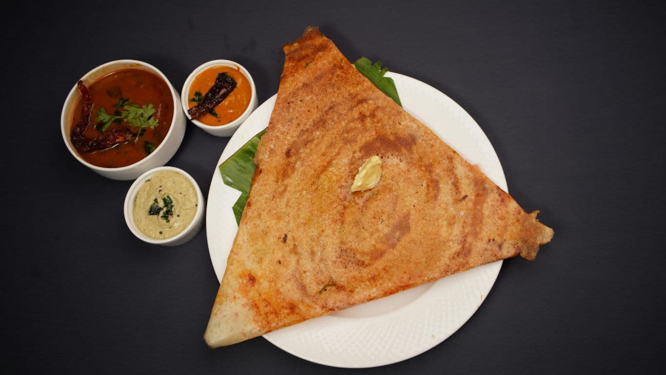 Crispy masala dosa with Indian chutneys