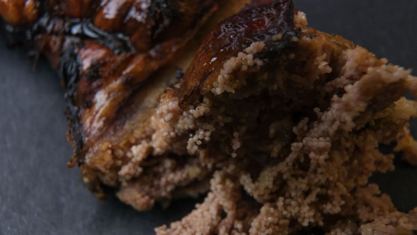 Close-up of grilled meat with stuffing