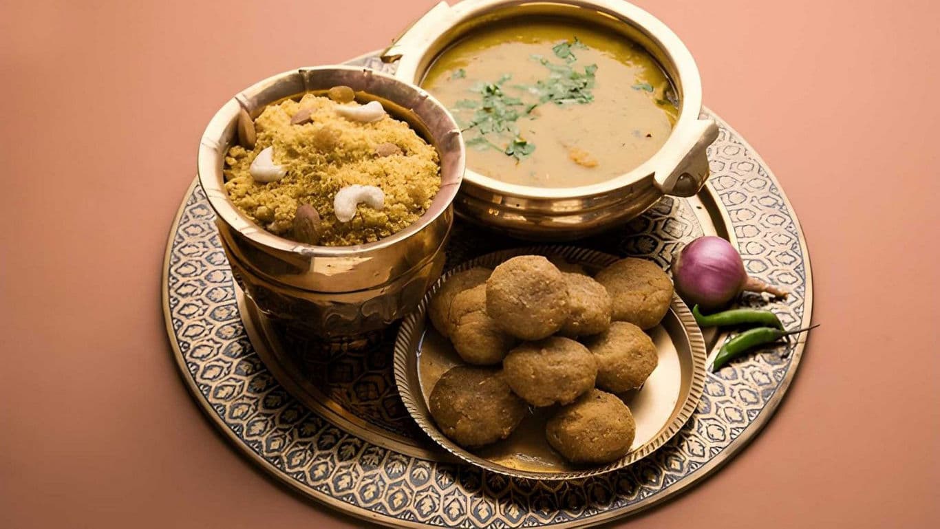 Traditional Indian meal with dal bati churma