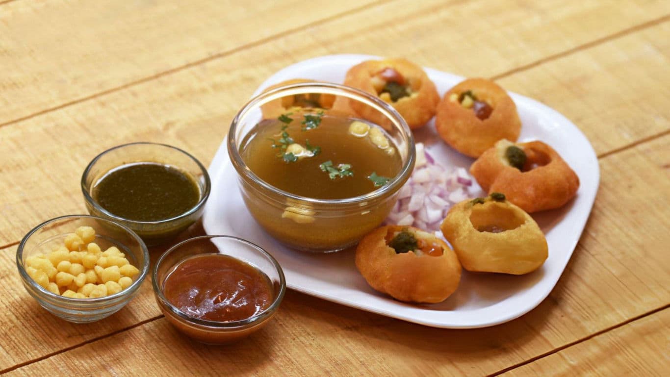 Indian Pani Puri Snack with Chutneys and Fillings