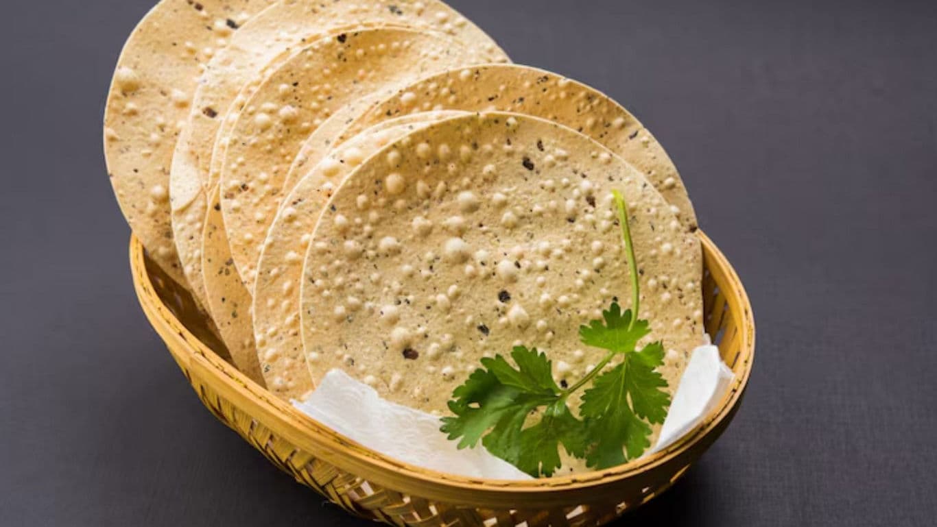 Crispy Indian Papadums in Woven Basket Display